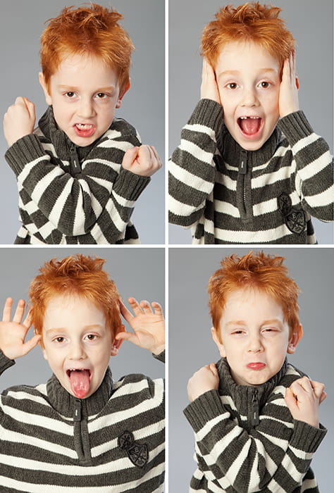 Compilation of funny portraits of a boy